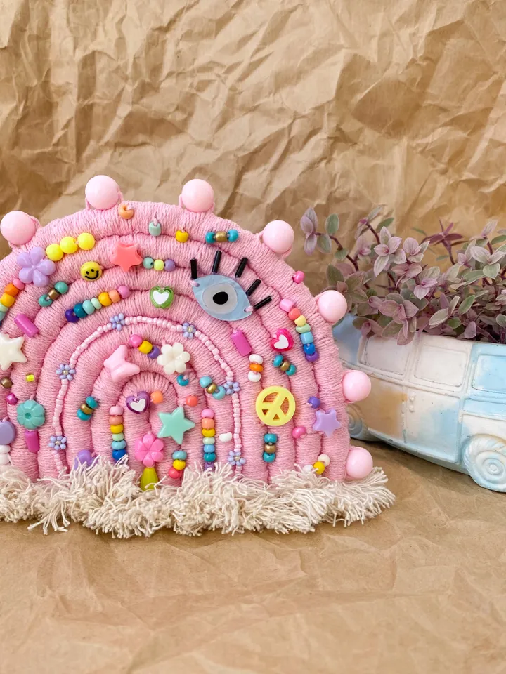 Macrame rainbow wall hanging, Cute gift for girl, Unique nursery decor, Pastel room aesthetic