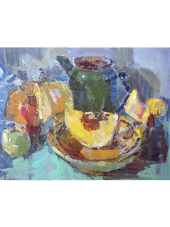 still life with a green teapot