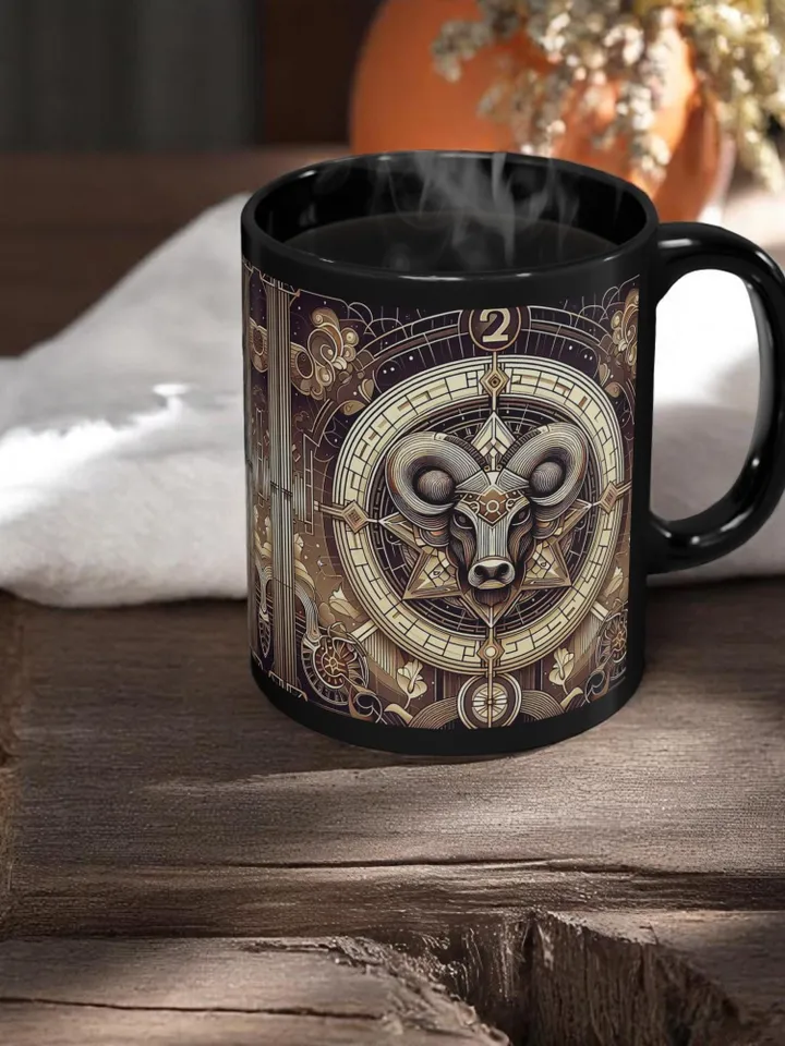 Taurus Ceramic Mug, Zodiac Coffee Cup, Nerdy Collectors Gift, Birthdays, Anniversaries, Valentine's Day, 11oz, 15oz Black Ceramic
