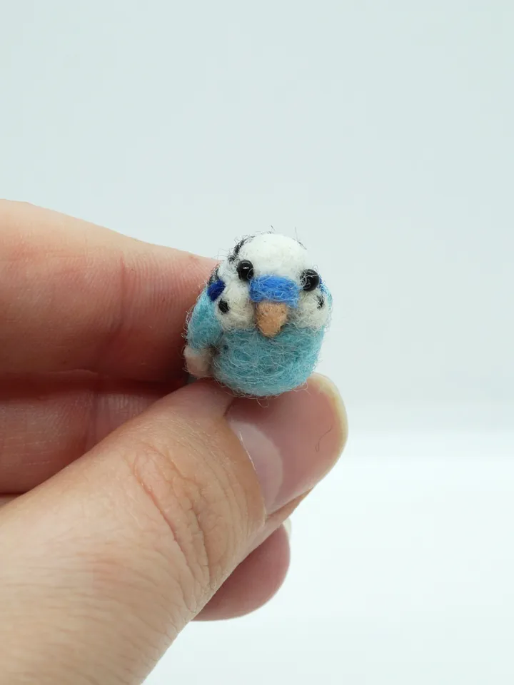 Miniature needle felted turquoise budgie, tiny parakeet, made to order