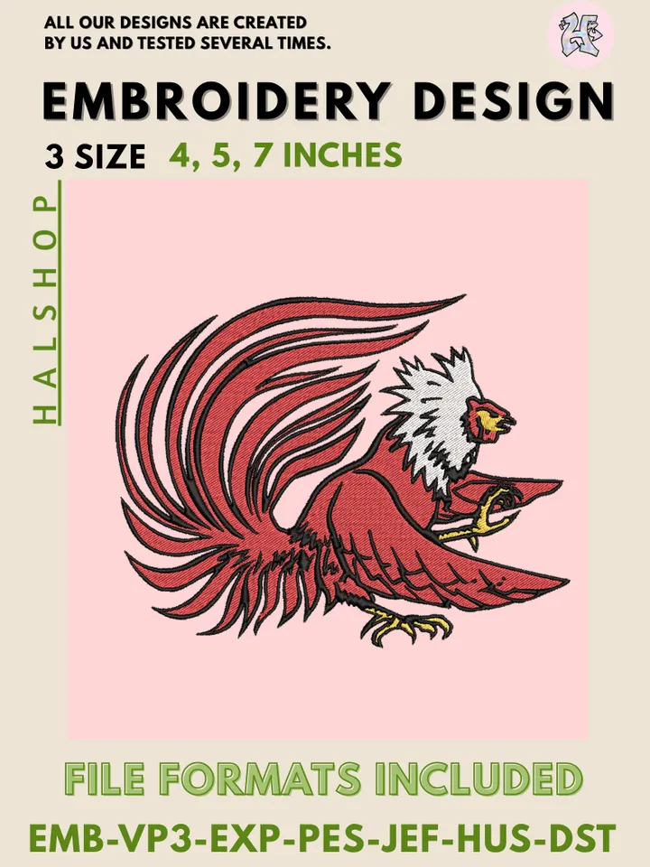 Jacksonville State Gamecocks NCAA Team Funny Mascot Logo Embroidery Design Files – College Sports Machine Embroidery, 3 Sizes, Digital Instant Download