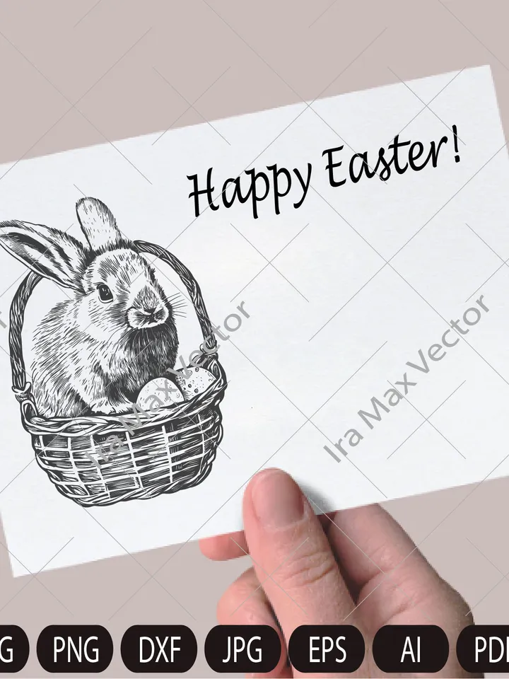 Easter bunny in a basket with eggs, svg file, easter print, Easter Bunny SVG, Happy Easter svg, Spring svg, Rabbit SVG Cut file, Flower Bunny svg, Animal Face ,Bunny in basket