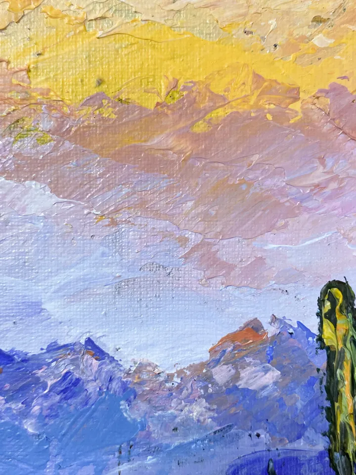 Desert landscape Acrylic painting Sunset sky art Arizona painting Saguaro cactus art Impasto painting