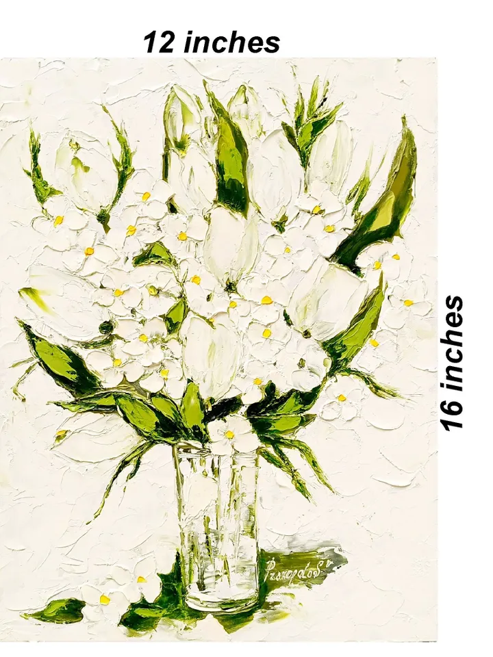 Tulip Painting Floral Original Art Flower Hydrangea oil painting original Impasto Green Flower Painting 16x12 inch