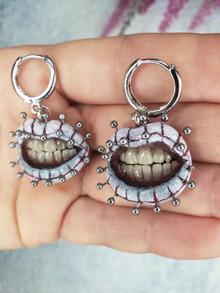 Only to be custom made (orders being taken for the middle of February 2025, message me on Instagram if you'd like to order)Pinhead Lips earrings, stainless steel