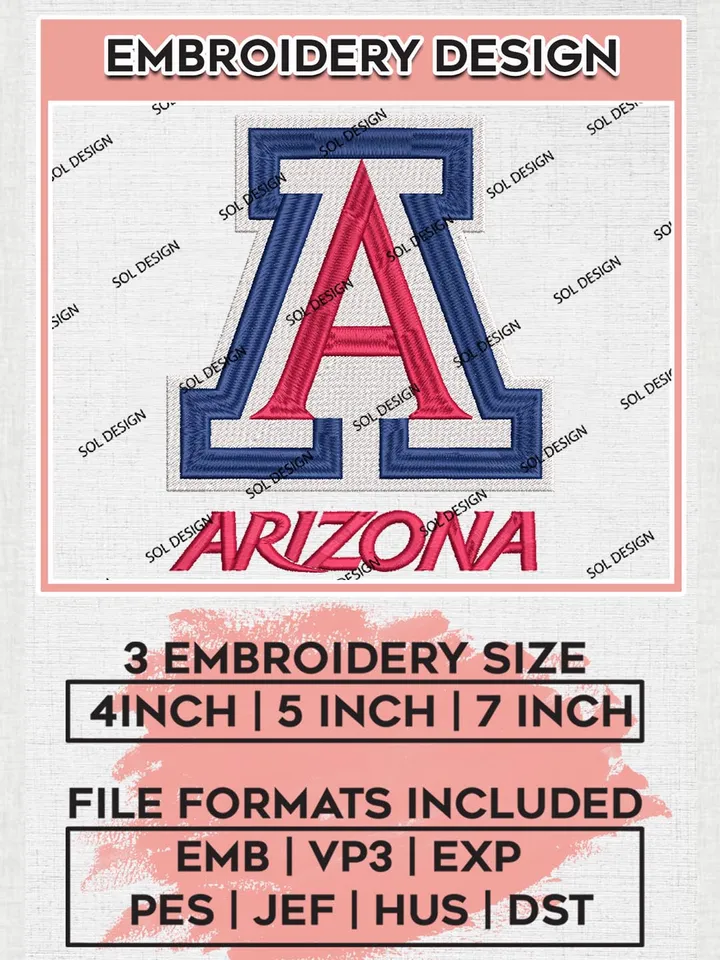 NCAA Arizona Team Writing Logo Embroidery Design Files, NCAA Arizona Wildcats Machine Embroidery, NCAA Teams, 3 sizes, NCAA Machine embroidery designs, Digital Download