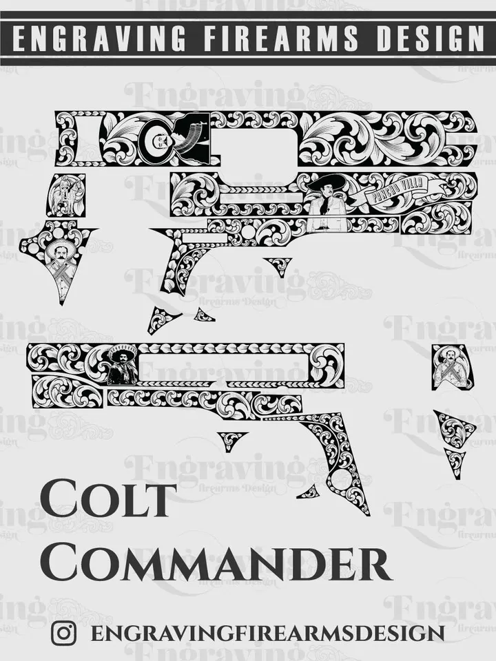 Colt1911 Commander Pancho Villa Design Svg,lasercut,laserengraving,fiberlaser,engravingfiles,laserpattern,engravingdesign,engravingpattern,metalart