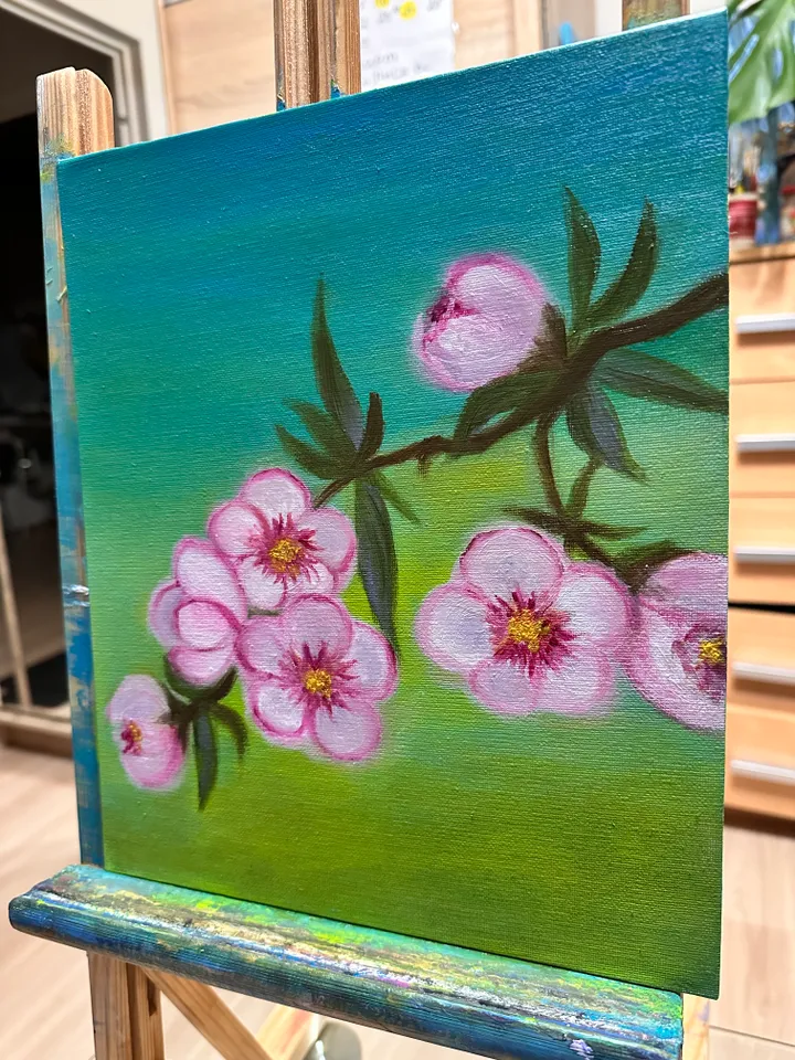 Oil Painting Blooming Branch Tree Flowers Spring Landscape Nature Wall Decor Canvas on Cardboard 12x10 inches 30x25 cm New Unframed