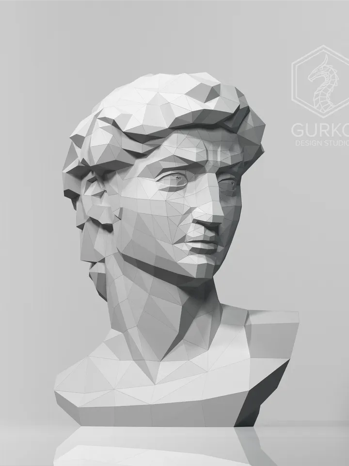 Bust of David (1200 mm) Papercraft, Digital Template, PDF Download, Gurko, 3D Low Poly, Pepakura, DIY Origami Sculpture, Paper Decor, Gift