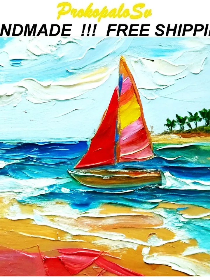 Seascape Laguna Beach Painting Impasto oil Painting Original Art Sailboats California Small Painting Impressionist Art by ArtProkopaloSv