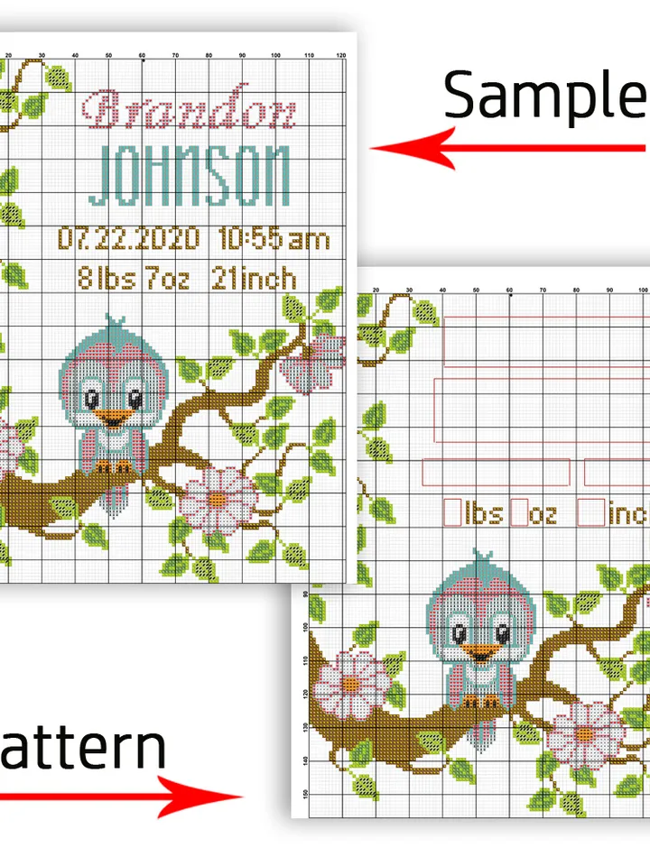 Baby Birth Announcement. Newborn Cross Stitch Patterns. Baby Record Cross Stitch Pattern. DIY. Customizable New Baby.