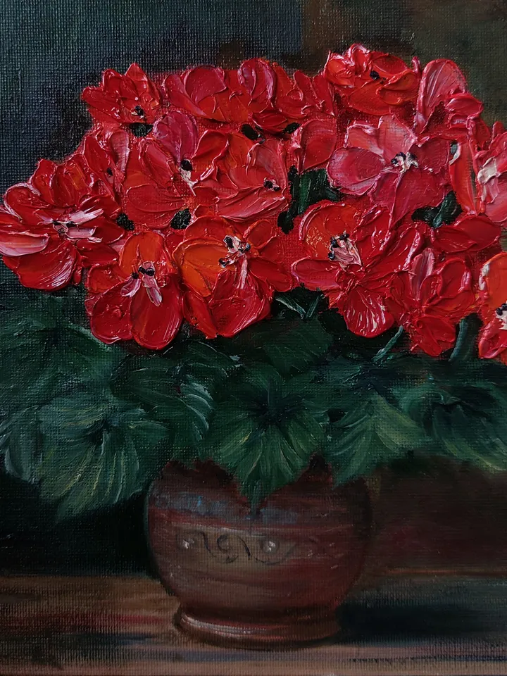 Oil painting "Geranium Flowers" 8х8 inc