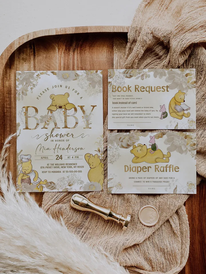 Classic Winnie Pooh Baby Shower Invitation Set; Neutral Baby Shower Template; Wizard Baby Shower Invite; Honey Bear Invite Winnie Pooh pooh1