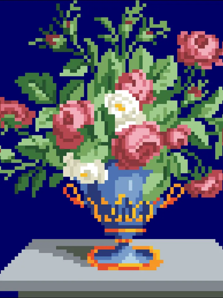 Antique Cross Stitch Pattern Small Bouquet of Roses in a Vase Digital Download PDF