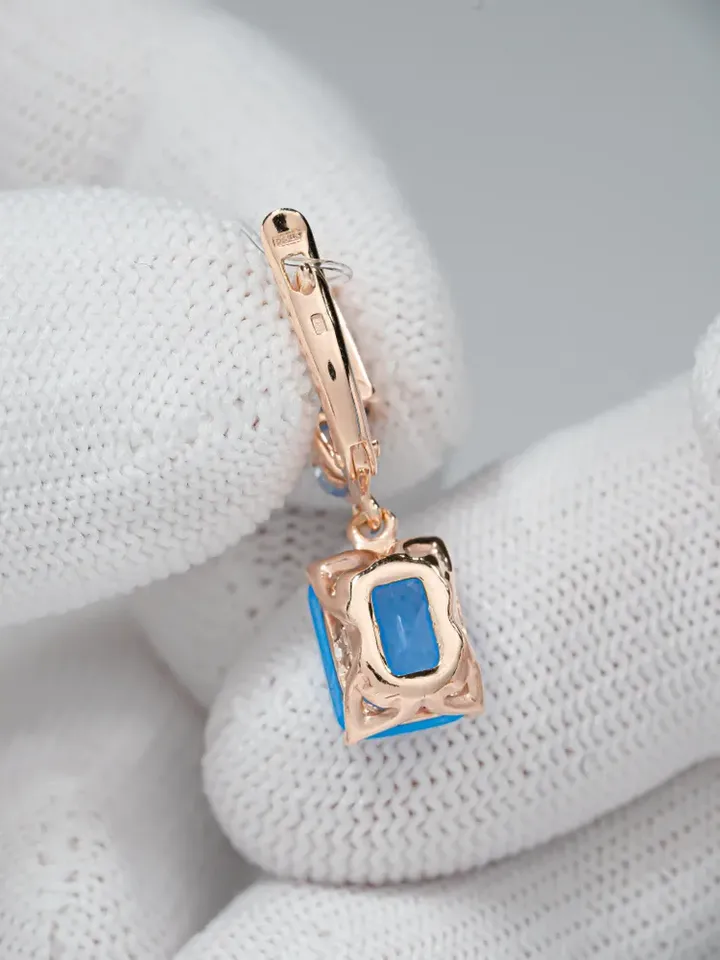 Earrings jewelry Silver gold plated 925 assay value with agate and blue cubic zirconia