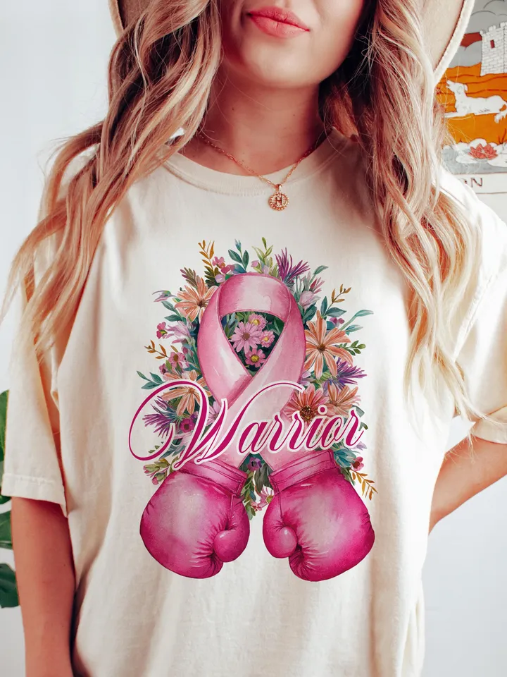 Breast Cancer Warrior with boxing gloves png sublimation design download, Breast Cancer png, Cancer Awareness png, sublimate designs