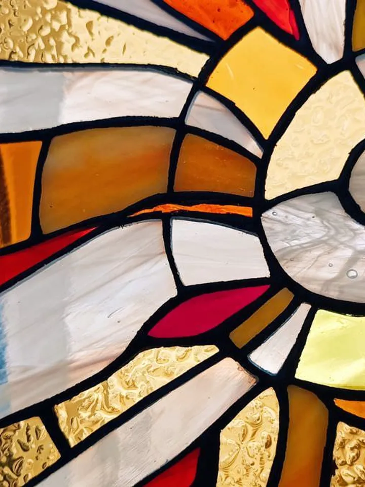 Sun. Tiffany-Style Stained Glass Panel on Iron Stand, Stained Glass with the Sun, Solar Stained Glass