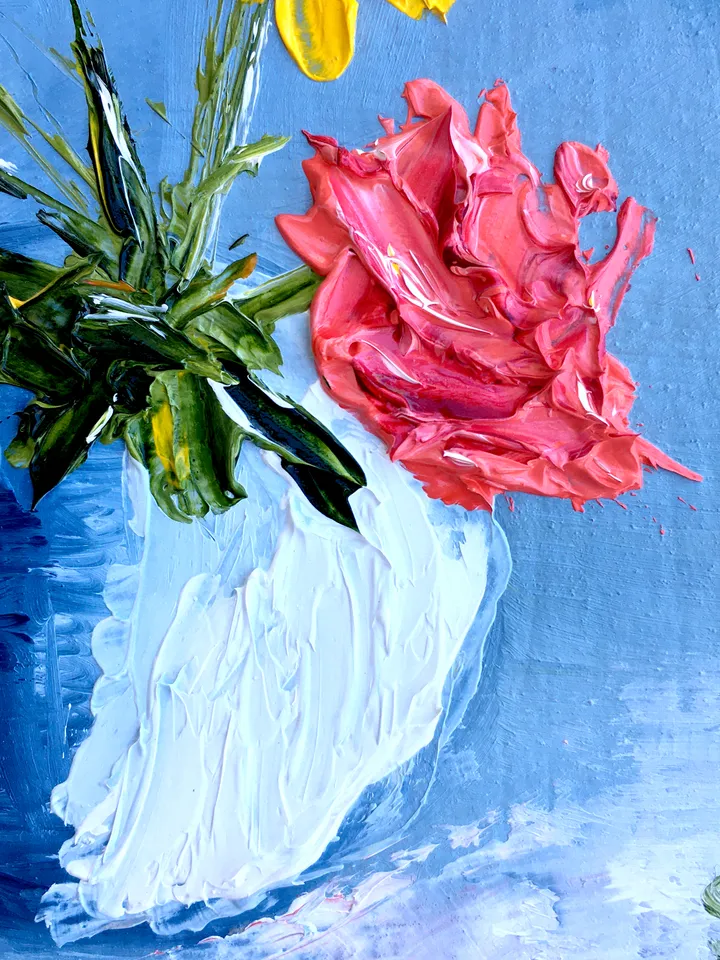 Flowers Painting Original Art Floral Artwork 4 by 4