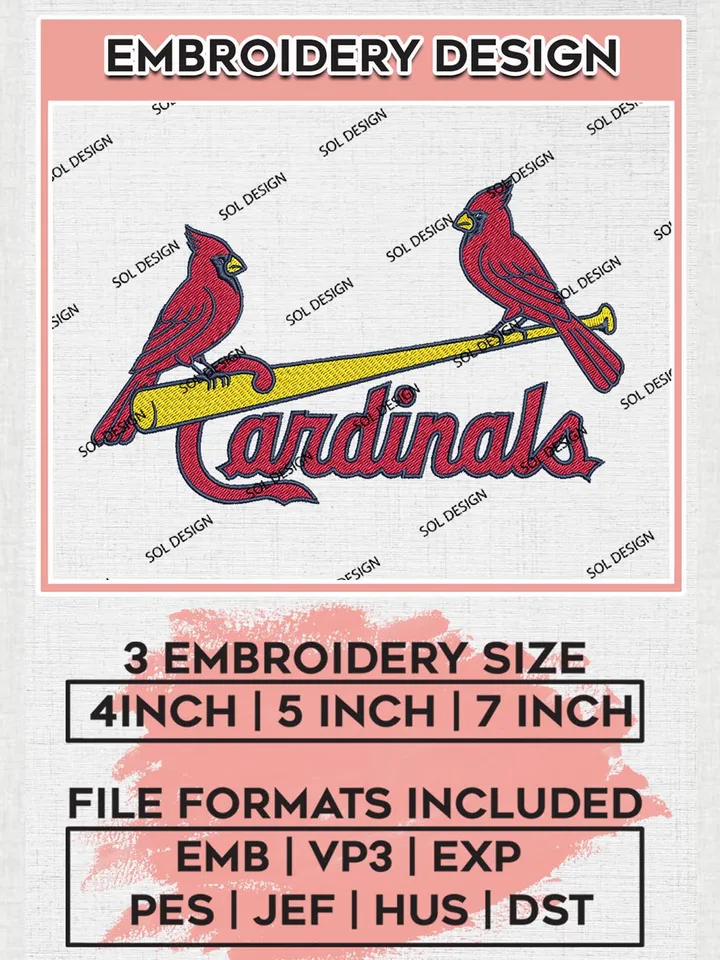 St. Louis Cardinals MLB Wordmark Logo Embroidery Files, MLB St. Louis Cardinals Team Embroidery, MLB Teams, 3 sizes, MLB Machine embroidery designs, Digital Download