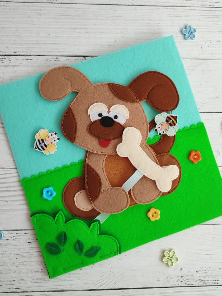Dog Quiet book pattern PDF & Tutorial pages, Felt activity book pattern svg, Quiet book ideas, Sensory toys, Felt sewing pattern for toddler