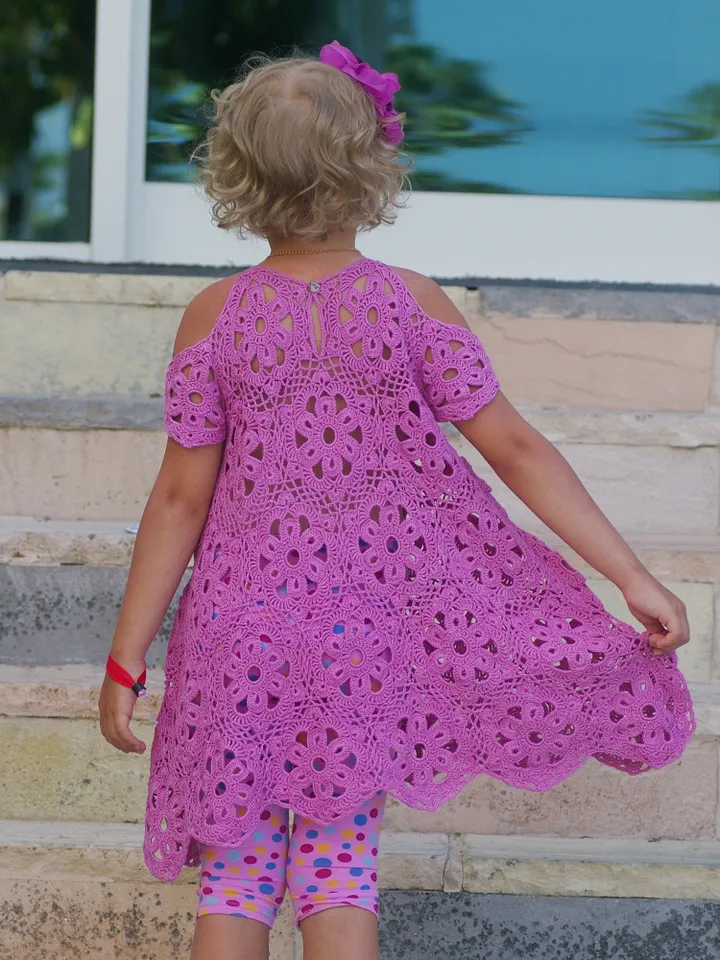 Open Shoulder Summer Dress Kamila for Little Girl Crochet Pattern