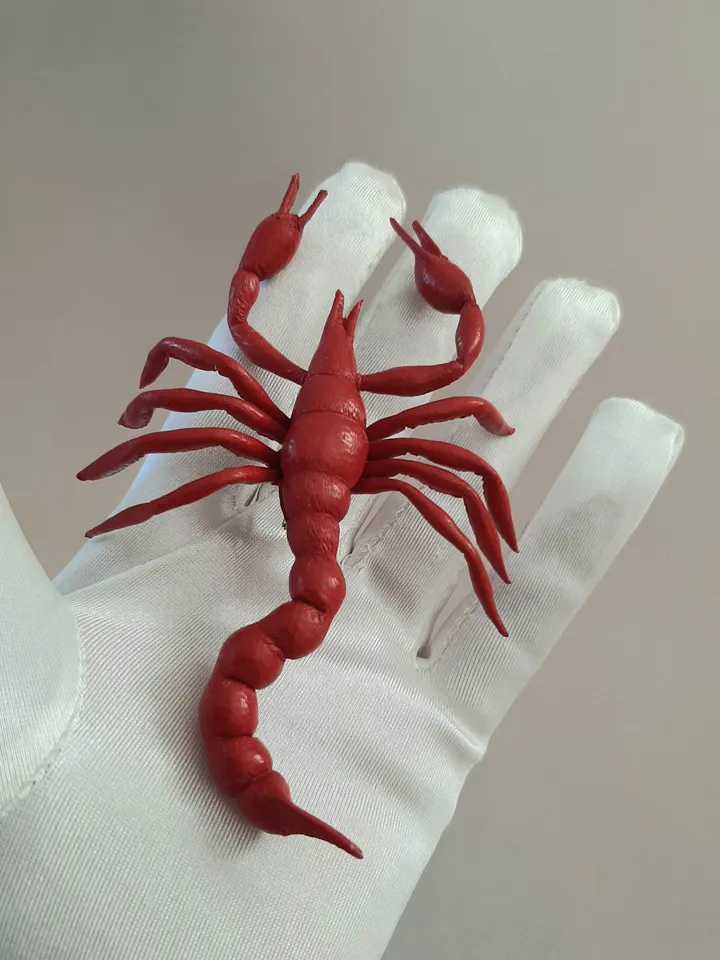 Red leather brooch scorpion 3rd anniversary gift for wife, Leather women's jewelry