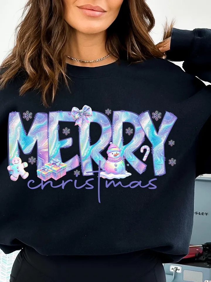 Merry Christmas Iridescent Png, Merry Doodle, Iridescent Stars Sublimation Christmas Shirt Design, Digital Download | Neon Christmas png