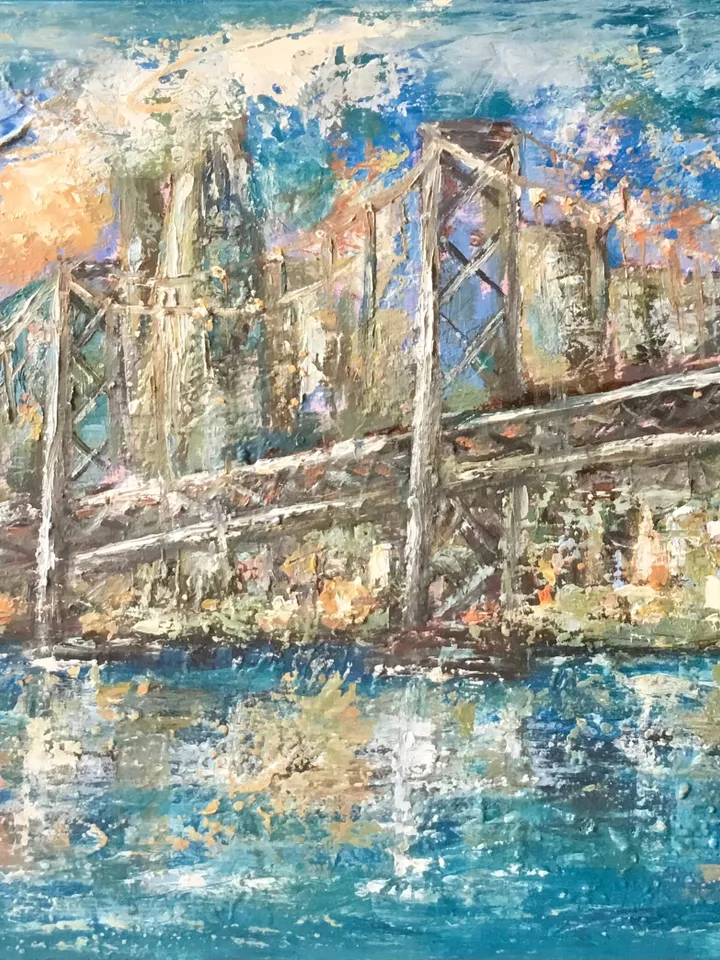 San Francisco at sunset,original oil painting stretched canvas,textured impasto cityscape,USA bridges and cities wall hanging,,large canvas