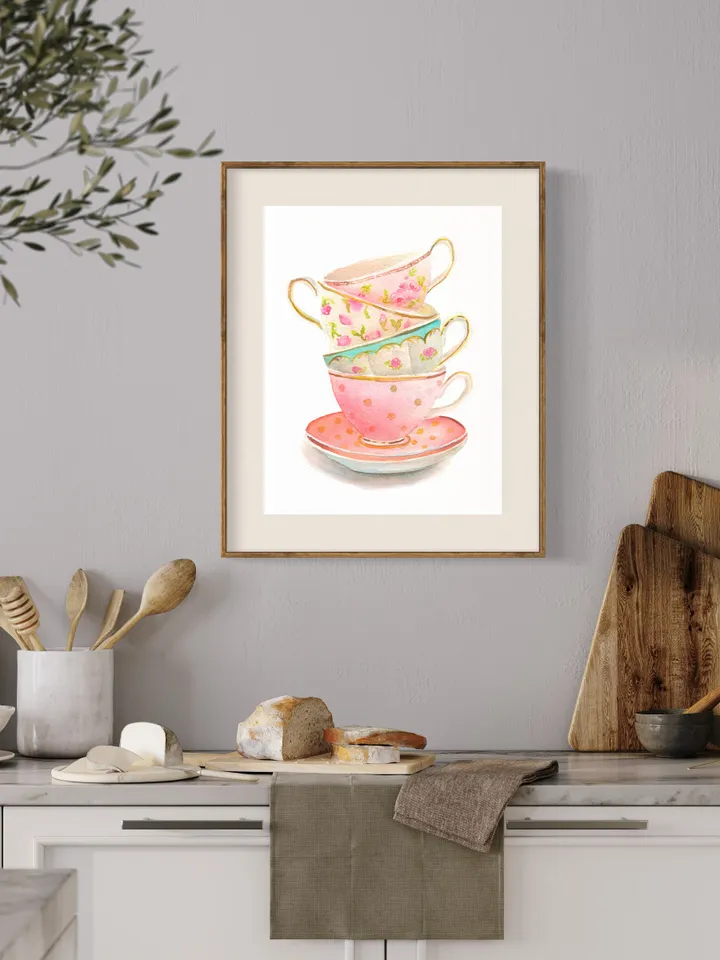 Tea Cups Watercolor Print Vintage Tea Cups Tea Lover Gift Tea Party Decor Gift For Tea Lovers Tea Wall Decor Best Gift For Her Tea Lover Art