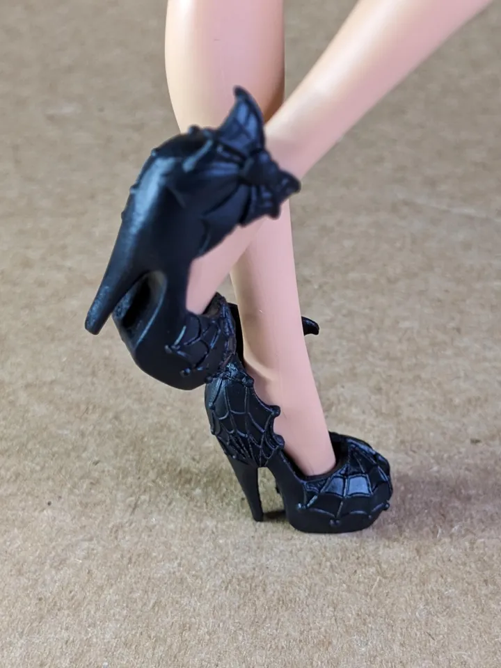 Black Halloween sandals with heels for 10.5 inch female dolls (MH, EAH)