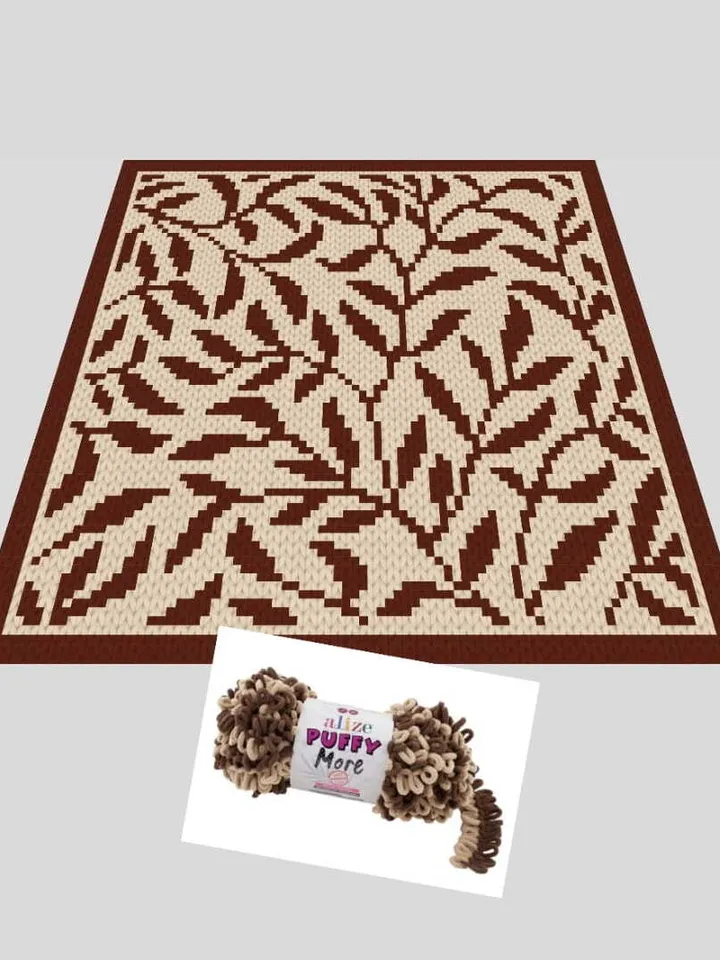 Floral print-Alize Puffy More yarn Finger knitted blanket pattern