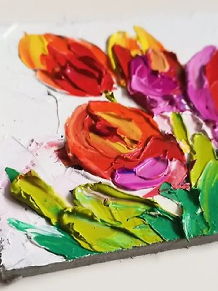 花卉绘画 手工油畫 Painting 油畫 Floral Original Art Small Oil Painting Flower Verafe