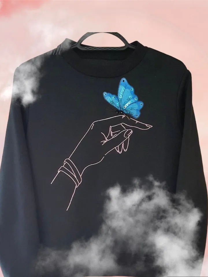 Butterfly on hand machine embroidery design