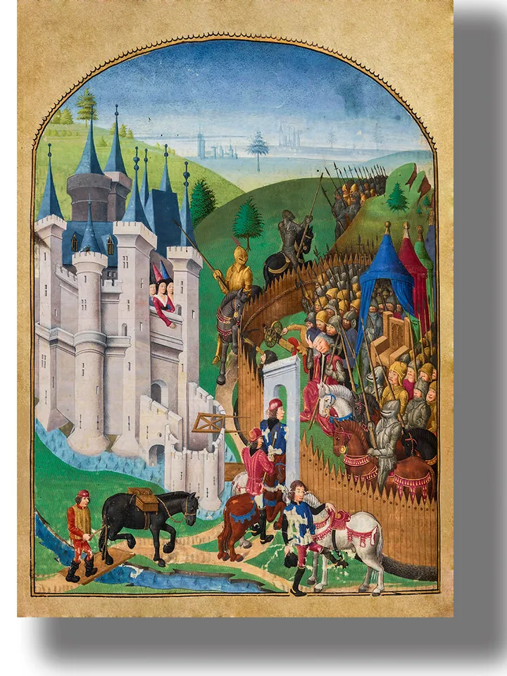 Siege of the castle. Illuistration from a medieval book of hours.