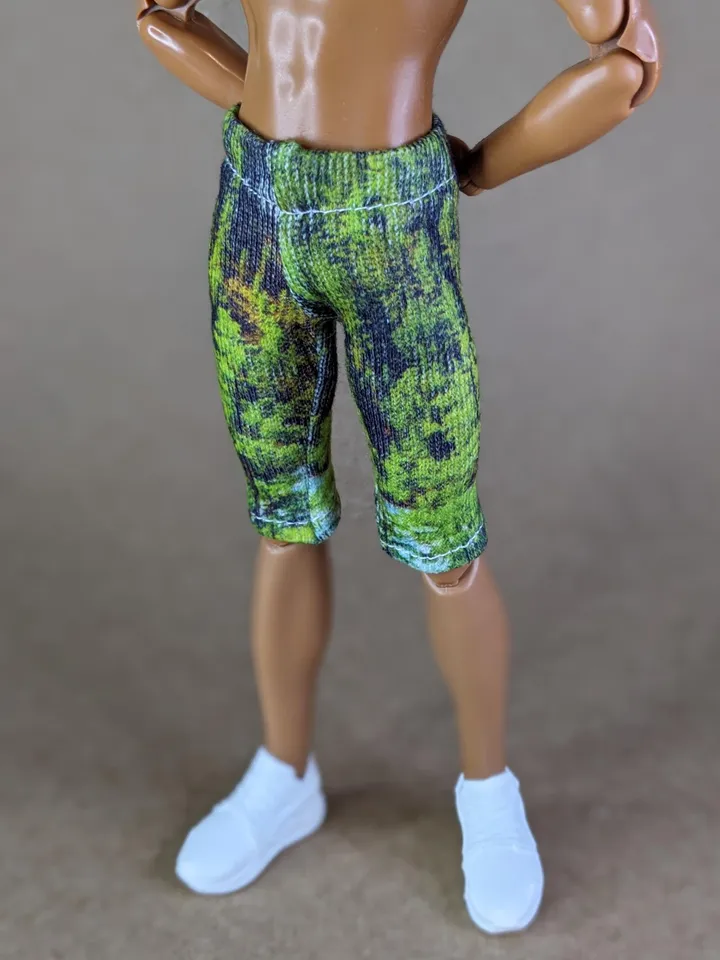 Natural printed elastic long shorts for 12-inch fashion male dolls