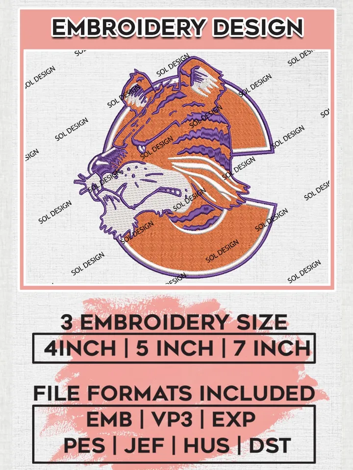 NCAA Clemson Tigers Team Logo Embroidery Design Files, NCAA Clemson Tigers Machine Embroidery, NCAA Teams, 3 sizes, NCAA Machine embroidery designs, Digital Download