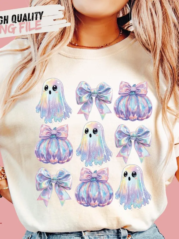 Retro Disco Iridescent Ghost Sublimation PNG Cute Disco Ghost PNG Retro Cute Ghost PNG Glitter Ghost Adorable Ghost Png Spooky Vibes Png