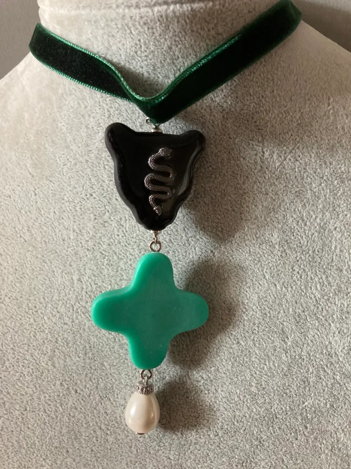 Choker leopard porcelain green flower