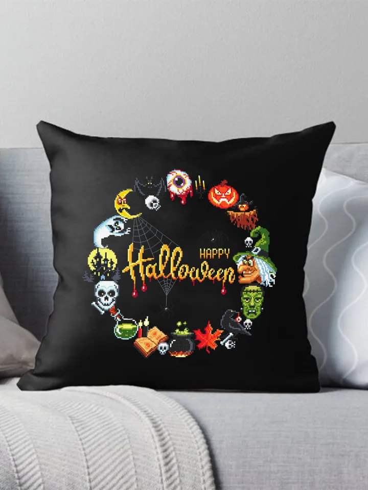 Halloween wreath cross stitch pattern download PDF, Spooky Halloween cross stitch chart, Halloween pattern digital PDF, Beginner stitch #H45
