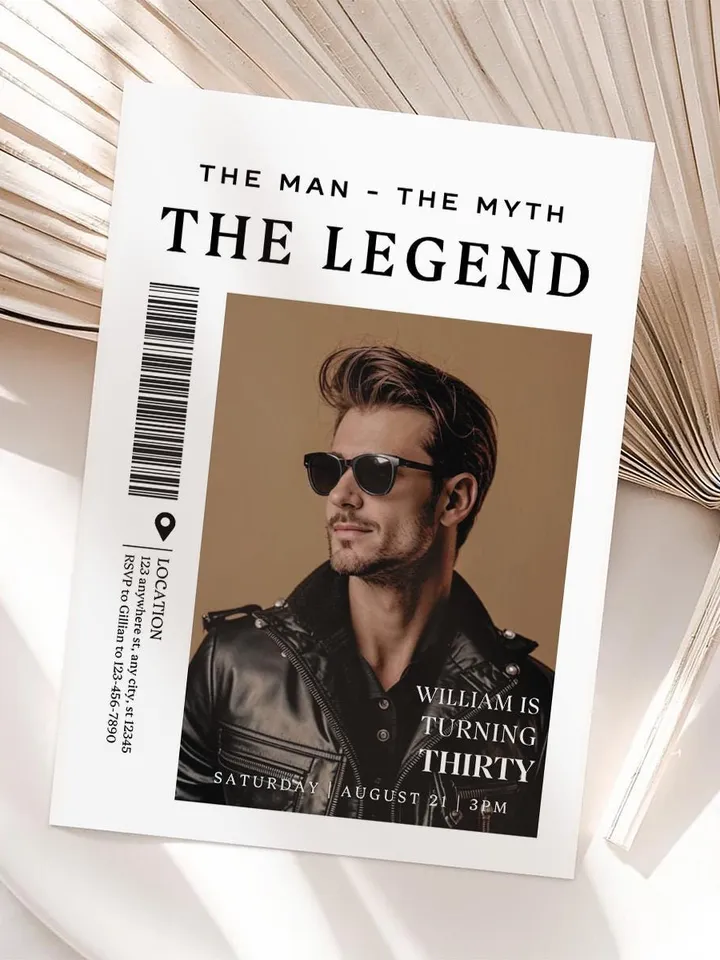 The Man The Myth The Legend 30th Birthday Invitation, THIRTY, Editable Printable, 30th Party Text Invite, Instant Download, Canva Template