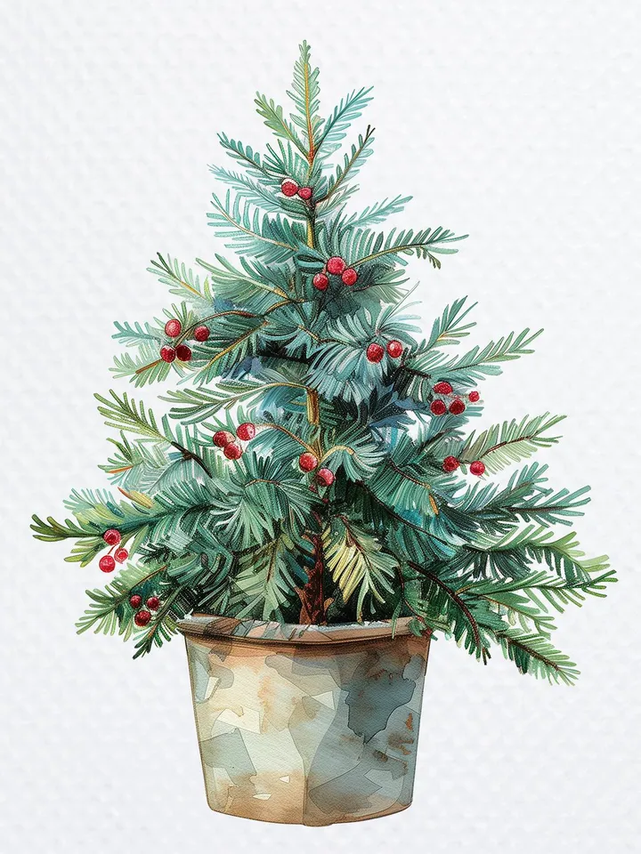 14 Potted Christmas Tree PNG Bundle, Printable Watercolor clipart for sublimation, Digital download, Paper craft, junk journals