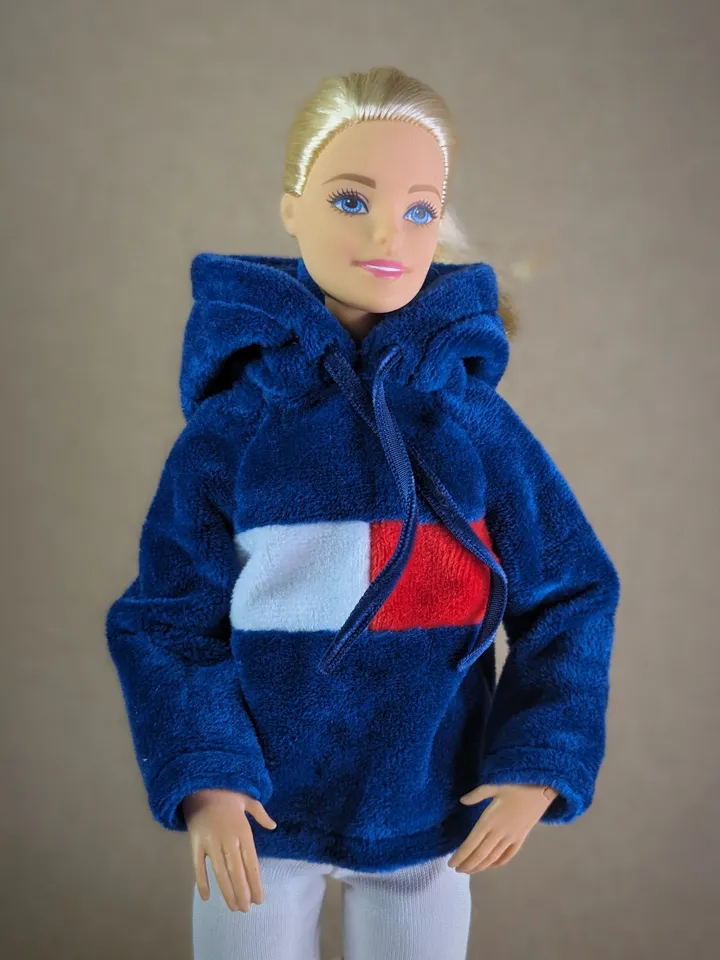 Navy blue velvet hoody for 1/6 scale fashion female dolls