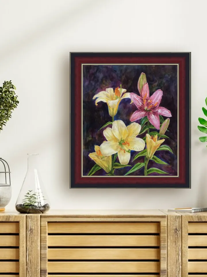 "Lilies" original wall art watercolor painting flower picture
