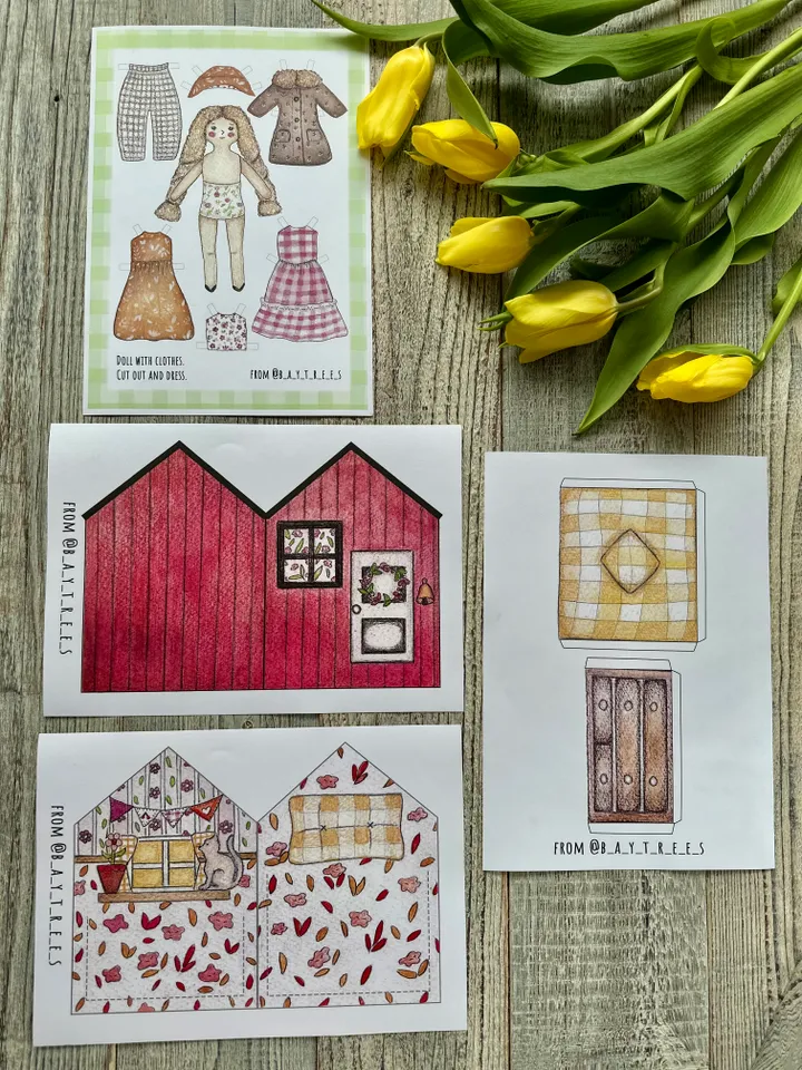 Paper Doll with Paper House and Clothes for Cutting PDF File for Printing