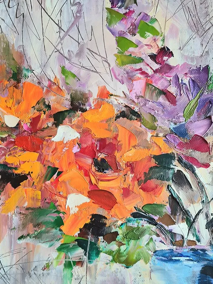 Flowers original oil painting on canvas Oil abstract painting Flowers in vase