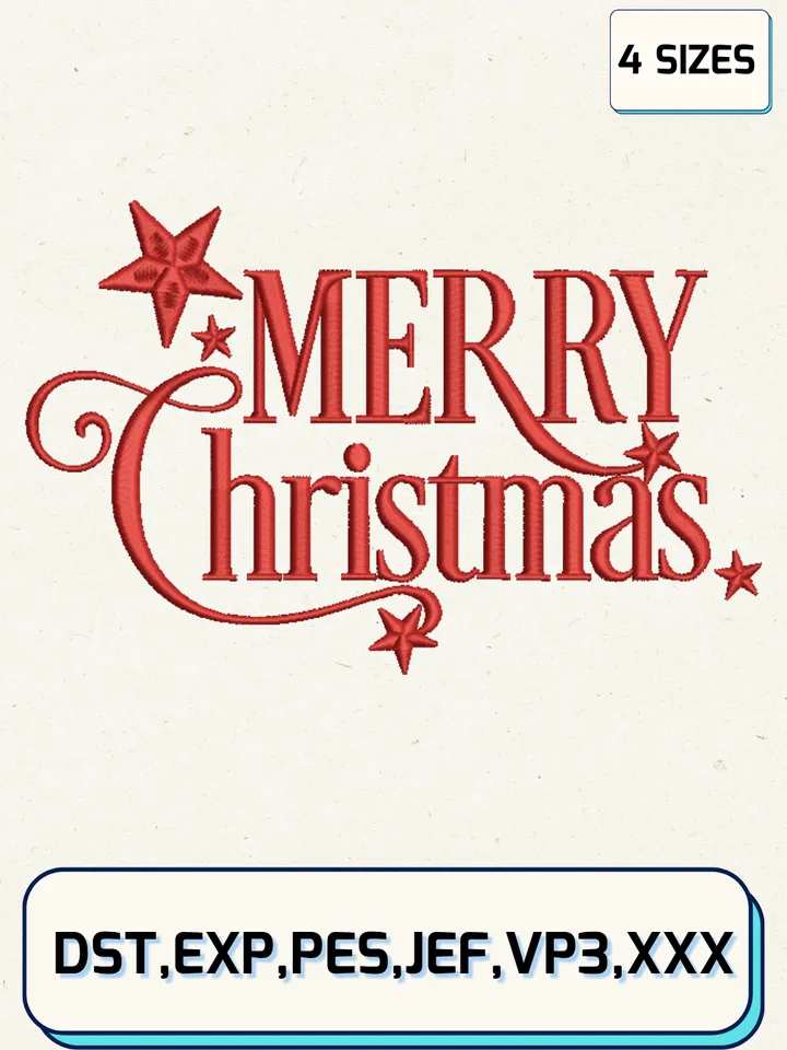 Merry Christmas Embroidery Design Files,Christmas Embroidery Designs,Machine Embroidery Files,4 Sizes
