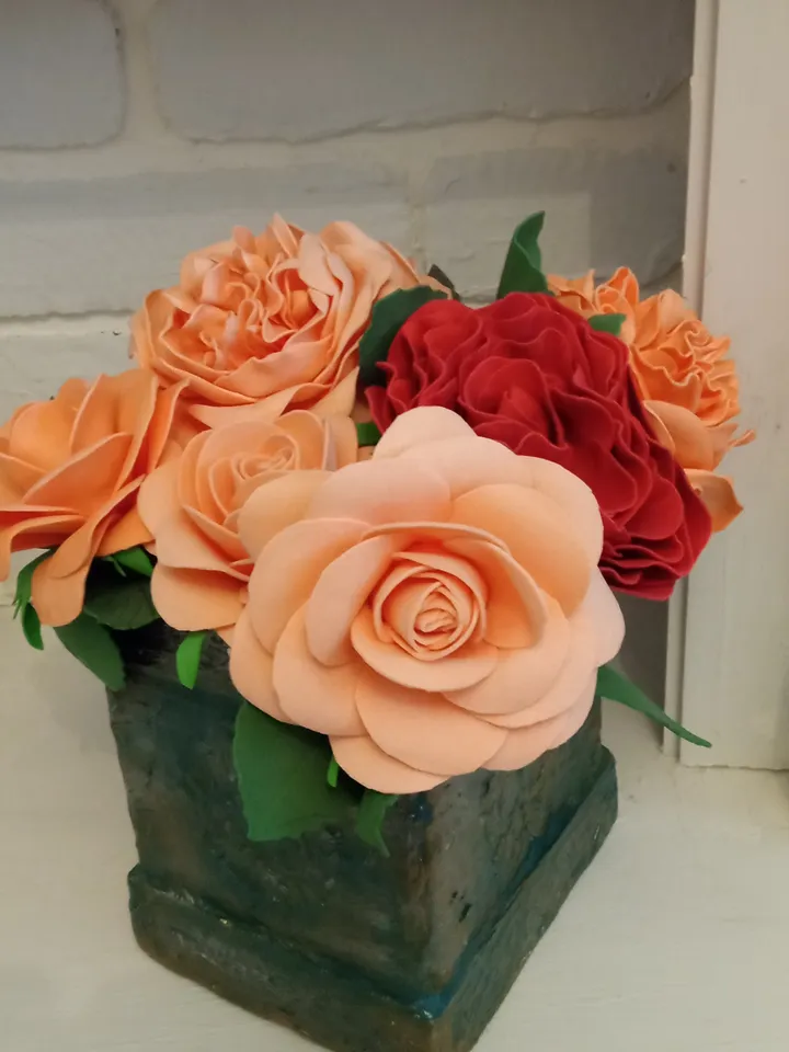 Compositions of artificial roses in a box in vintage style/handmade peach, red roses/gift for her/home decor/grandma