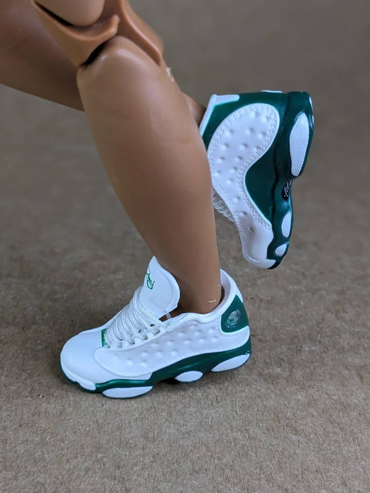 Premium white & green sneakers for 12 inch male dolls