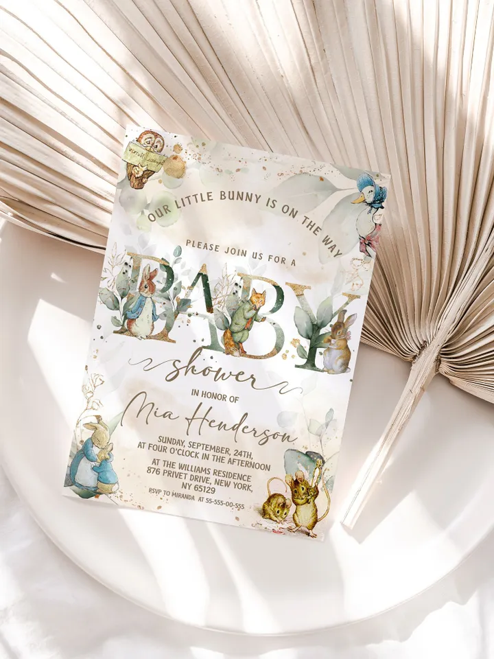 Classic Peter Rabbit Baby Shower Invitation; Neutral Baby Shower Template; Peter Rabbit Baby Shower Invite; pr2