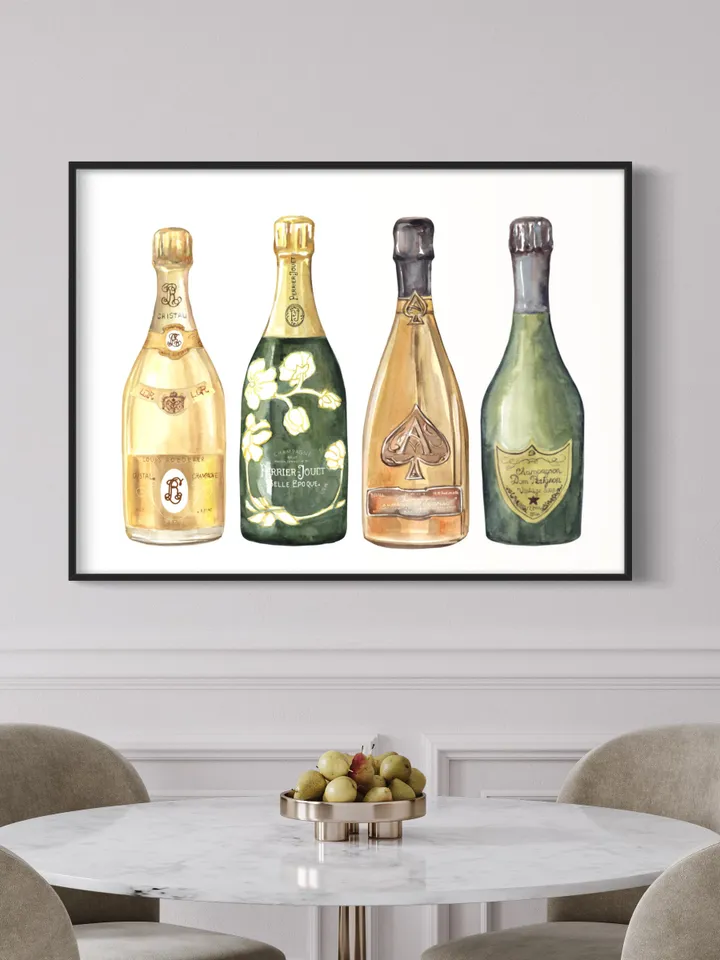 Champagne Watercolor Art Print, Cocktail Print, Bar Cart Art Work, Bar Decor, College Apartment, Wine Cocktail Drink, College Dorm Decor